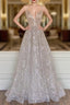 A-line Princess Sweetheart Sweep Train Metallic Yarn Formal Prom Dresses