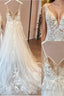 A-line/Princess V-neck Court Train Tulle Wedding Dresses with Appliques Lace
