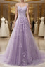 A-Line Formal Prom Dresses Floral Dresses Formal Sleeveless Strap Tulle With Appliques