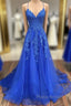A-Line Formal Prom Dresses Open Back Dresses Formal Prom Court Train Sleeveless V Neck Tulle Backless V Back With Beading Appliques