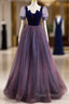 A-Line Formal Prom Dresses Sparkle & Shine Dresses Formal Prom Floor Length Short Sleeve Scoop Neck Tulle With Sequin