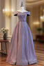 A-Line Purple Off the Shoulder Formal Prom Dresses