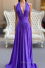 A-Line Purple V-neck Backless Formal Prom Dresses