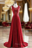 A-Line Red Chiffon Appliques Long Floor Length Formal Prom Dresses