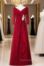 A Line Red Full Sleeve V-Neck Long Mother of the Bride Dressess