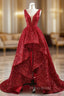 A-line Red Sequins V-neck Formal Prom Dresses