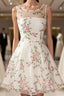A Line Round Neck Short Lace Floral Formal Prom Dresses, Short Lace Floral Formal Homecoming Dresses