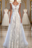 A Line Round Neck Sleeveless Lace Formal Prom Dresses, Lace Formal Dresses