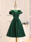 A-Line Satin Green Short Formal Prom Dresses, Green Homecoming Dresses