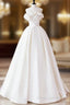 A-Line Satin Ivory Long Formal Prom Dresses, Ivory Long Formal Dresses