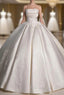 A-Line Satin Lace ivory Long Wedding Dresses, Lace Weeding Party Dresses