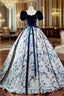 A-Line Satin Velvet Blue Long Formal Prom Dresses, Blue Long Formal Dresses