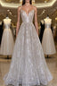 A line sequin long Formal Prom dress, Champagne sequin evening dress