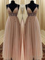 A-line Spaghetti Straps Beading Floor-Length Tulle Dress