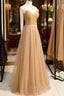 A-Line Spaghetti Straps Tulle Beaded Long Formal Prom Dresses, Evening Party Dresses