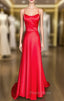 A-line Square Neckline Spaghetti Straps Charmeuse Formal Prom Dresses