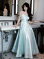 A-Line Sweetheart Neck Blue Long Formal Prom Dresses