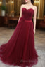 A-Line Sweetheart Neck Burgundy Long Formal Prom Dresses, Burgundy Bridesmaid Dresses