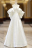 A-Line Sweetheart Neck Satin White Long Formal Prom Dresses, White Long Formal Dresses