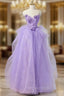 A-Line Sweetheart Neck Tulle Lace Applique Purple Long Formal Prom Dresses, Purple Formal Dresses