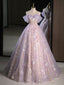 A-Line Sweetheart Neck Tulle Lace Purple Long Formal Prom Dresses, Purple Long Formal Dresses