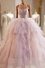 A-Line Sweetheart Neck Tulle Pink Long Formal Prom Dresses, Pink Formal Dresses