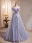 A-Line Sweetheart Neck Tulle Purple Long Formal Prom Dresses, Purple Formal Dresses