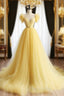 A-Line Sweetheart Neck Tulle Yellow Long Formal Prom Dresses, Yellow Long Formal Dresses