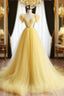 A-Line Sweetheart Neck Tulle Yellow Long Formal Prom Dresses, Yellow Long Formal Dresses