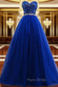 A-Line Sweetheart Tulle Sequins Formal Prom Dresses With Beading