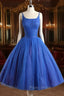 A-Line Tulle Blue Short Formal Prom Dresses, Blue Homecoming Dresses
