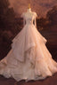 A-Line Tulle Layers Long Formal Dresses, Spaghetti Straps Party Dresses with Bow