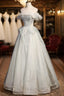 A-Line Tulle Long Formal Prom Dresses with Beading