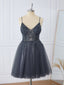 A-line Tulle V-neck Beading Short/Mini Dress