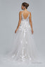 A-Line Tulle V-Neck Lace Beaded Flower Wedding Dresses