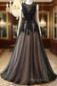 A-Line Tulle With Lace Round Neckline Floor Length Party Dresses Black Formal Prom Dresses Formal Dresses