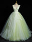 A-Line V Neck Lace Tulle Green Long Formal Prom Dresses, Green Sweet 16 Dresses