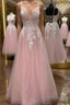 A Line V Neck Pink Lace Floral Long Formal Prom Dress, Pink Lace Formal Dress, Pink Evening Dress