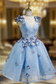 A-line V-neck Formal Prom Dresses Tulle Short Homecoming Dresses