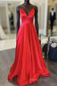 A Line V Neck Red Long Formal Prom Dresses, Red V Neck Long Formal Bridesmaid Dresses