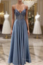 A-Line V Neck Satin Beaded Gown