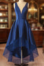 A Line V-Neck Satin Long Formal Prom Dresses With Lace
