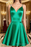 A Line V Neck Short Green Formal Prom Dresses, Short Green V Neck Formal Homecoming Dresses