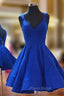 A-line V Neck Sleeveless Elastic Satin Short/Mini Homecoming Dresses