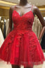A-line V Neck Sleeveless Lace Tulle Short Mini Homecoming Dresses, Beading