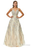 A-line V-neck Spaghetti strap Lace Floor-length Sleeveless Beading Prom Dresses