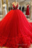 A-Line V-Neck Spaghetti Straps Tulle Gorgeous Ball Formal Prom Dresses With Beading