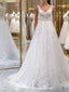 A Line V Neck White Lace Long Formal Prom Dresses, White Lace Wedding Dresses, White Formal Dresses A1801