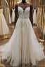 A Line V Neck White Lace Long Formal Prom Wedding Dress, Thin Strap White Lace Formal Dress, White Lace Evening Dress