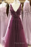 A-line V-neckline Flowers Tulle Evening Dresses Formal Prom Dresses, Long Wedding Party Dresses